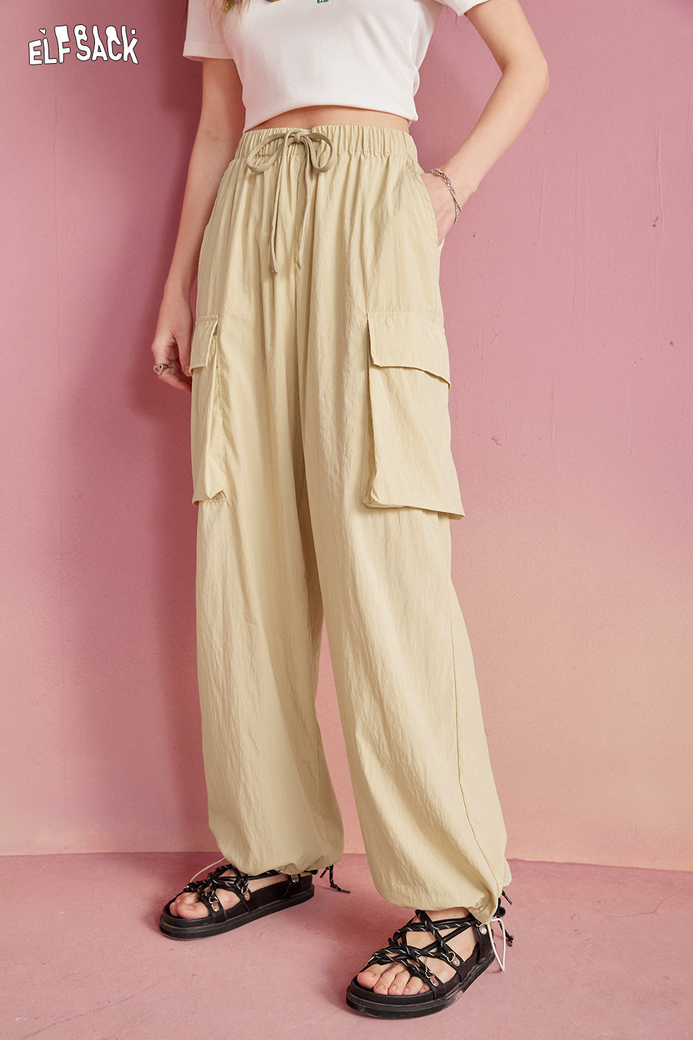 ELFSACK Casual Lazy Work Pants Women's Thin Loose and Slim Sports Pants