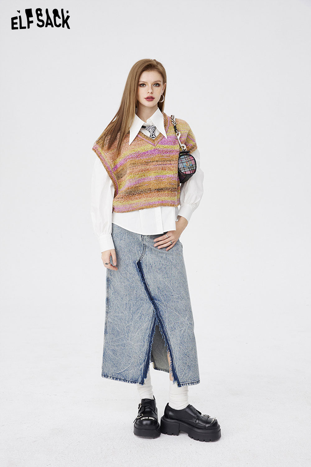 ELFSACK Open Half Denim Skirt Women Y2k High Waist Long Skirt Female Package Hip Skirt Jean Skirts Long Tyle Harajuku