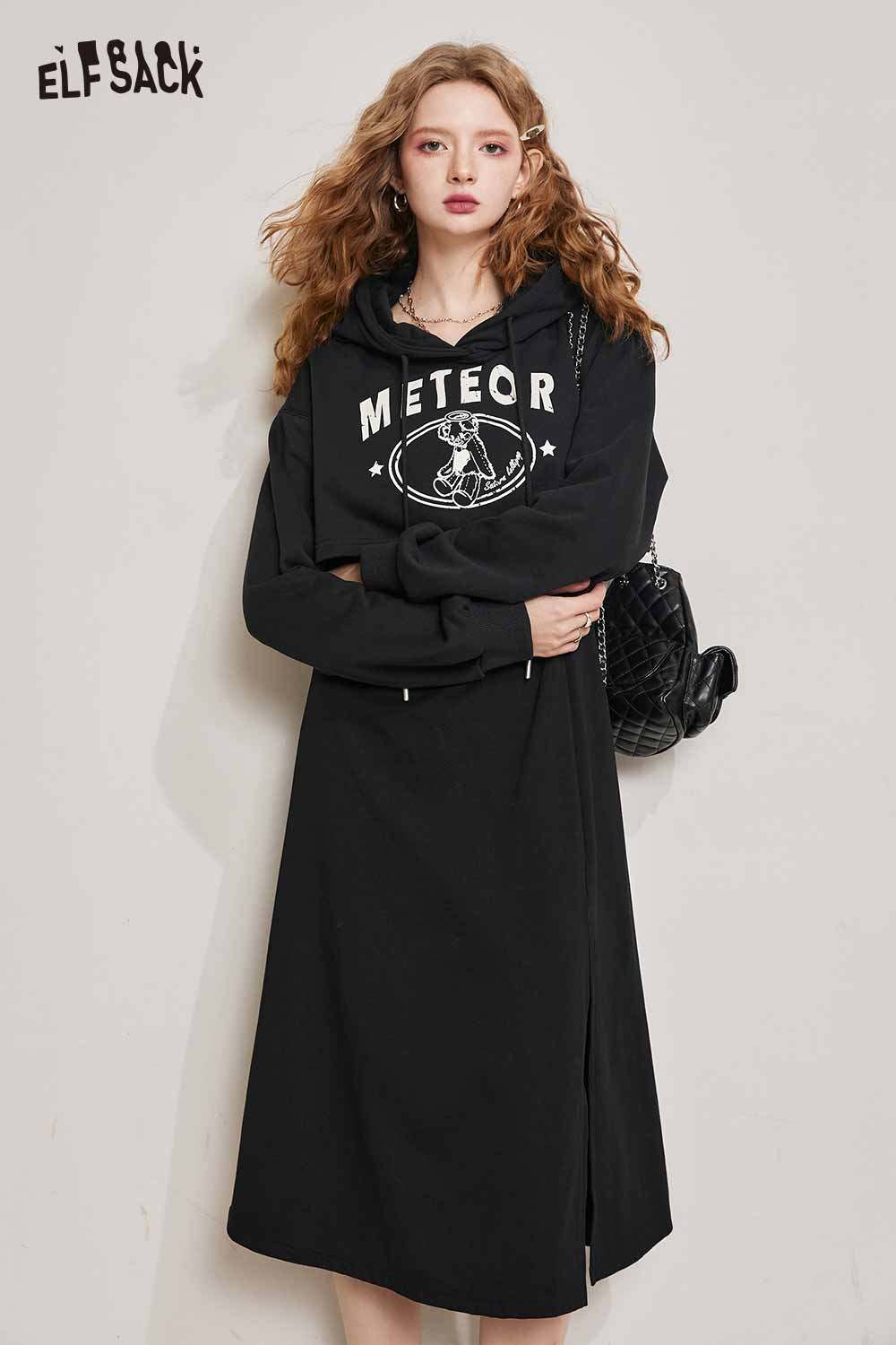 ELFSACK 2 Piece Hooded Sweatshirt Dress Athletic Leisure Set