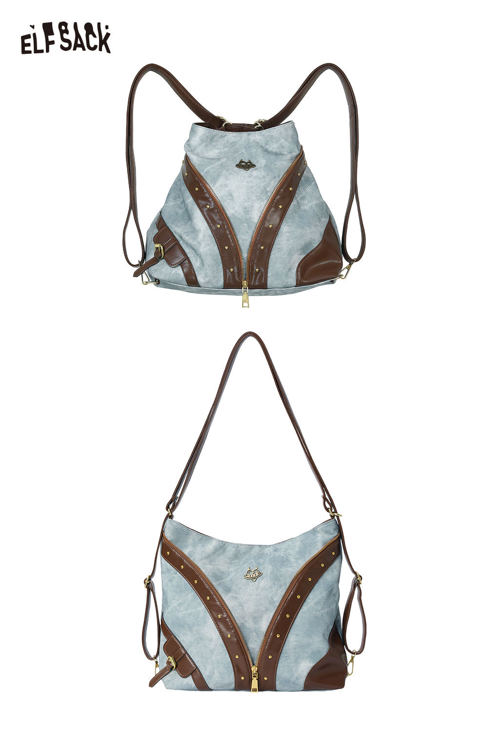 ELFSACK 2-Way Backpack with Rivet Contrast Decor