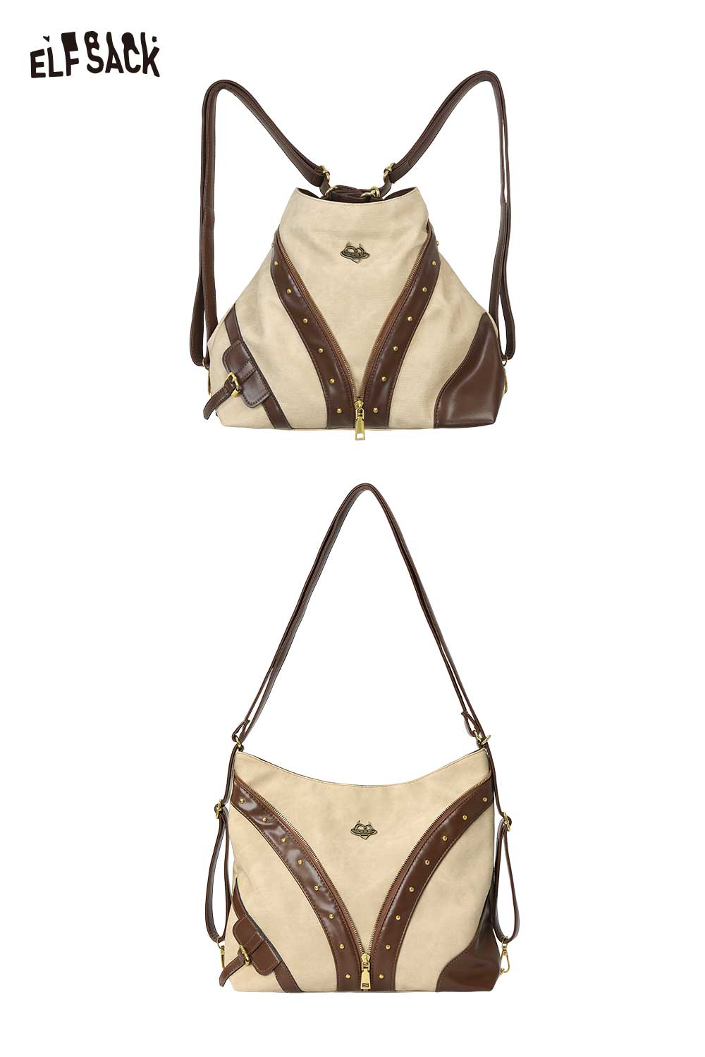 ELFSACK 2-Way Backpack with Rivet Contrast Decor