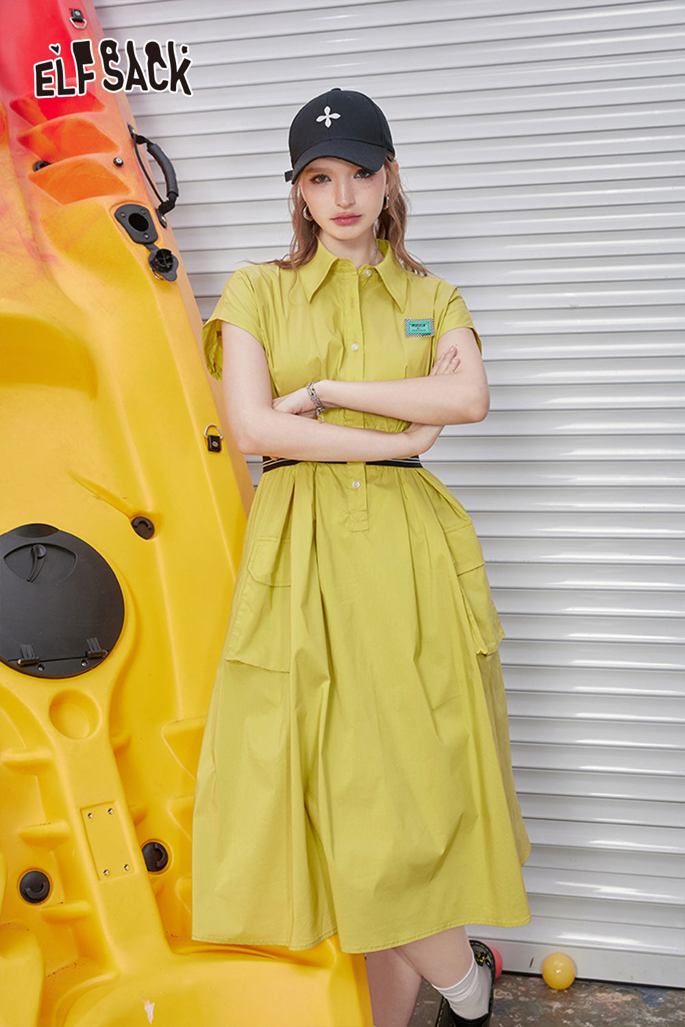 ELFSACK Work style waist cinched sleeveless dress