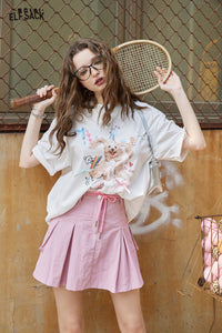 ELFSACK Green free style A-line workwear skirt pleated slimming hip-covering sports skirt