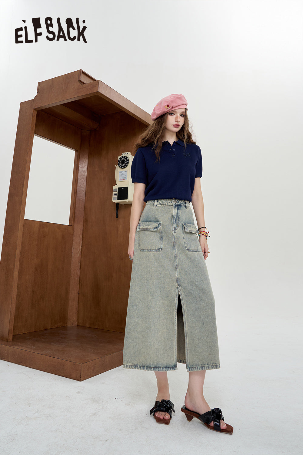 ELFSACK Split style vintage skirt, versatile long skirt
