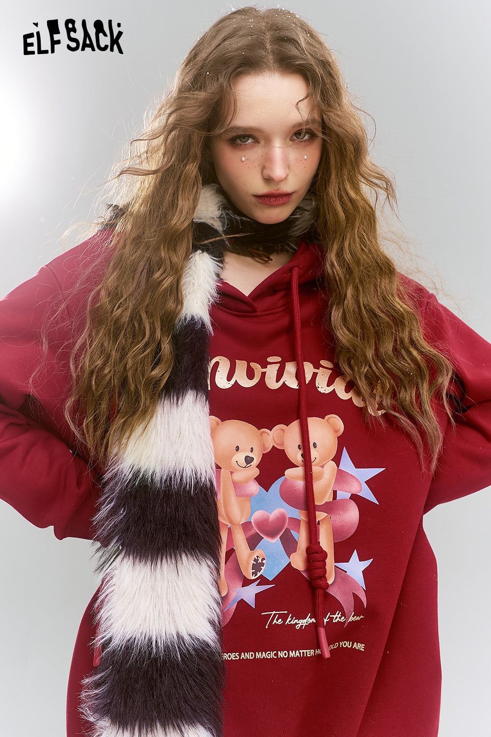 ELFSACK Original printed red hooded fleece warm hoodie