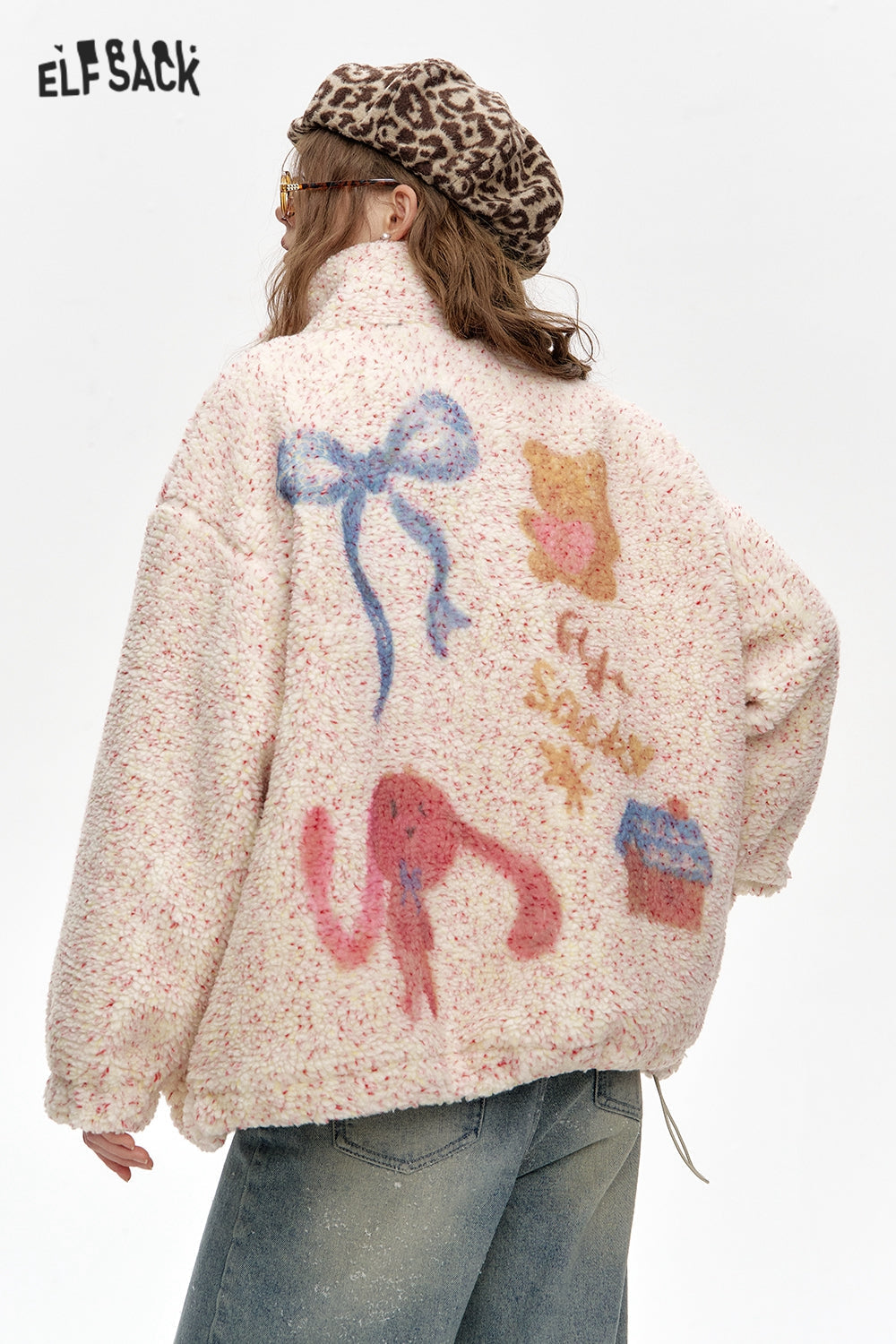 ELFSACK Sweet preppy style colorful faux fur loose thick coat