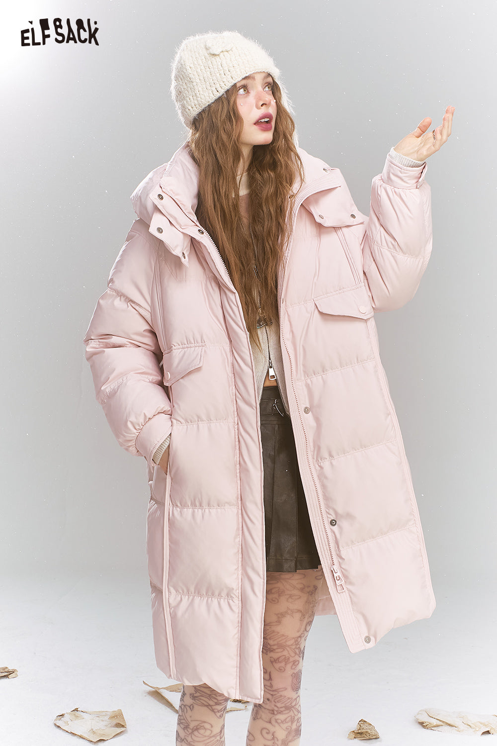 ELFSACK Sweet Preppy style hooded down coat