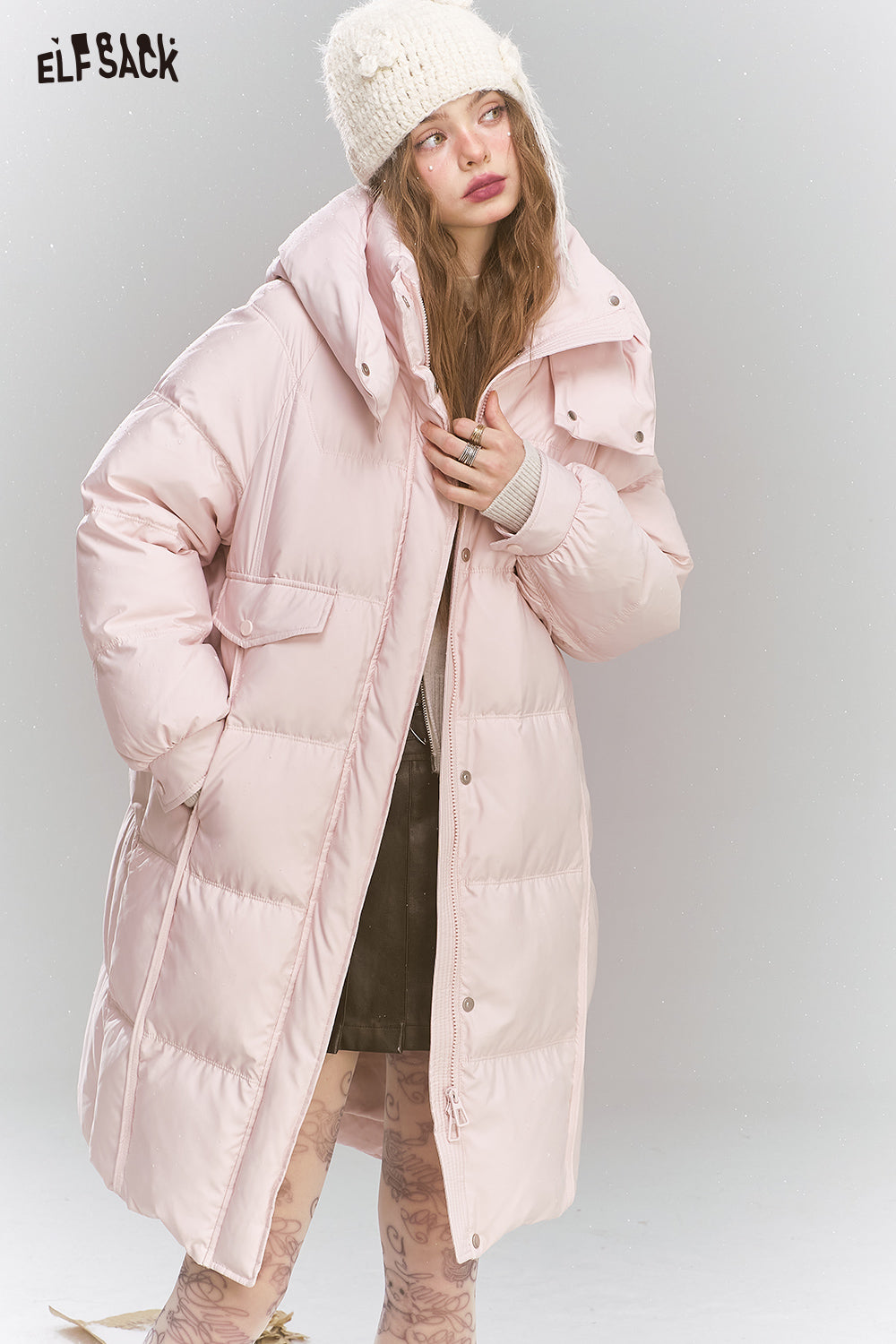ELFSACK Sweet Preppy style hooded down coat