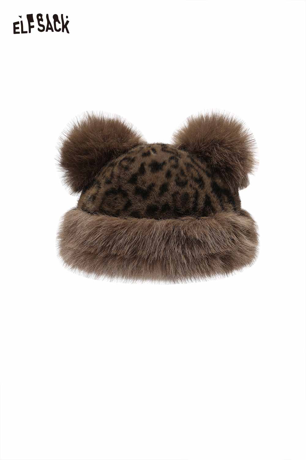ELFSACK Leopard Bear Ear Plush Bucket Hat