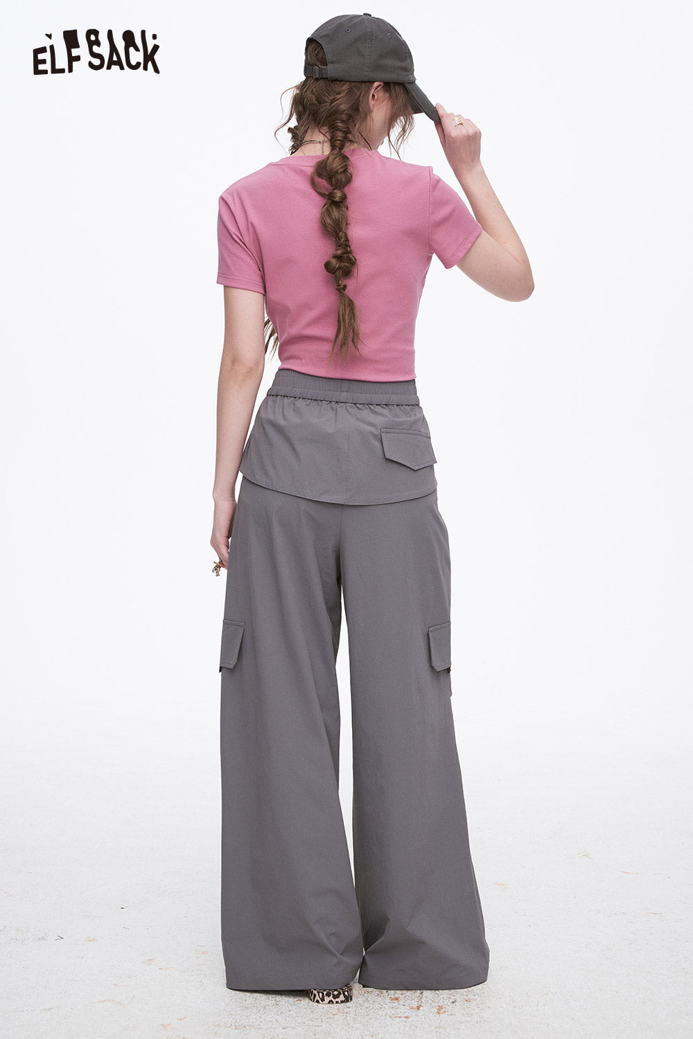 ELFSACK Grey Casual Lace-Up Cargo Pants