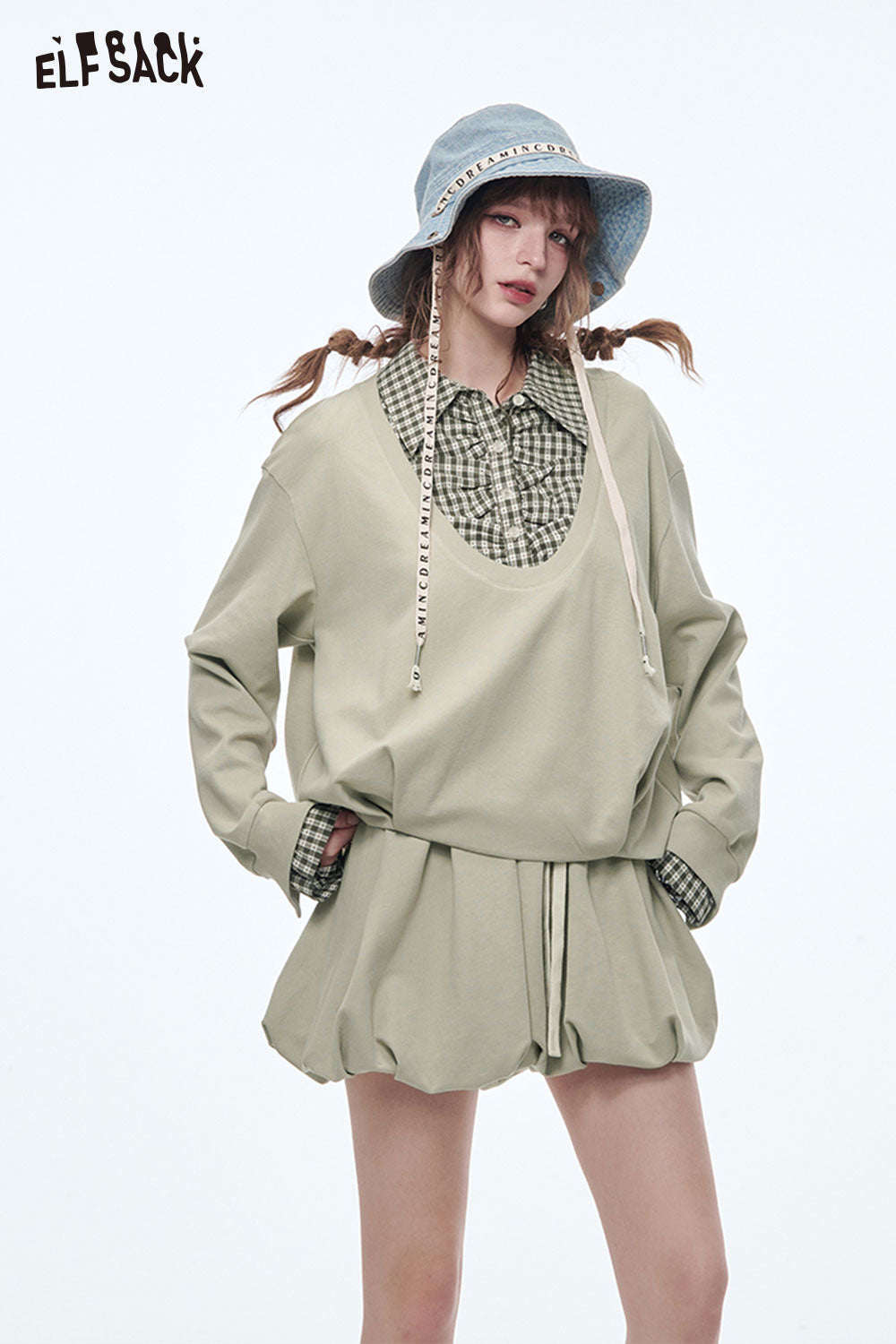 ELFSACK Sweet Sports Sweatshirt Mini Skirt Suit