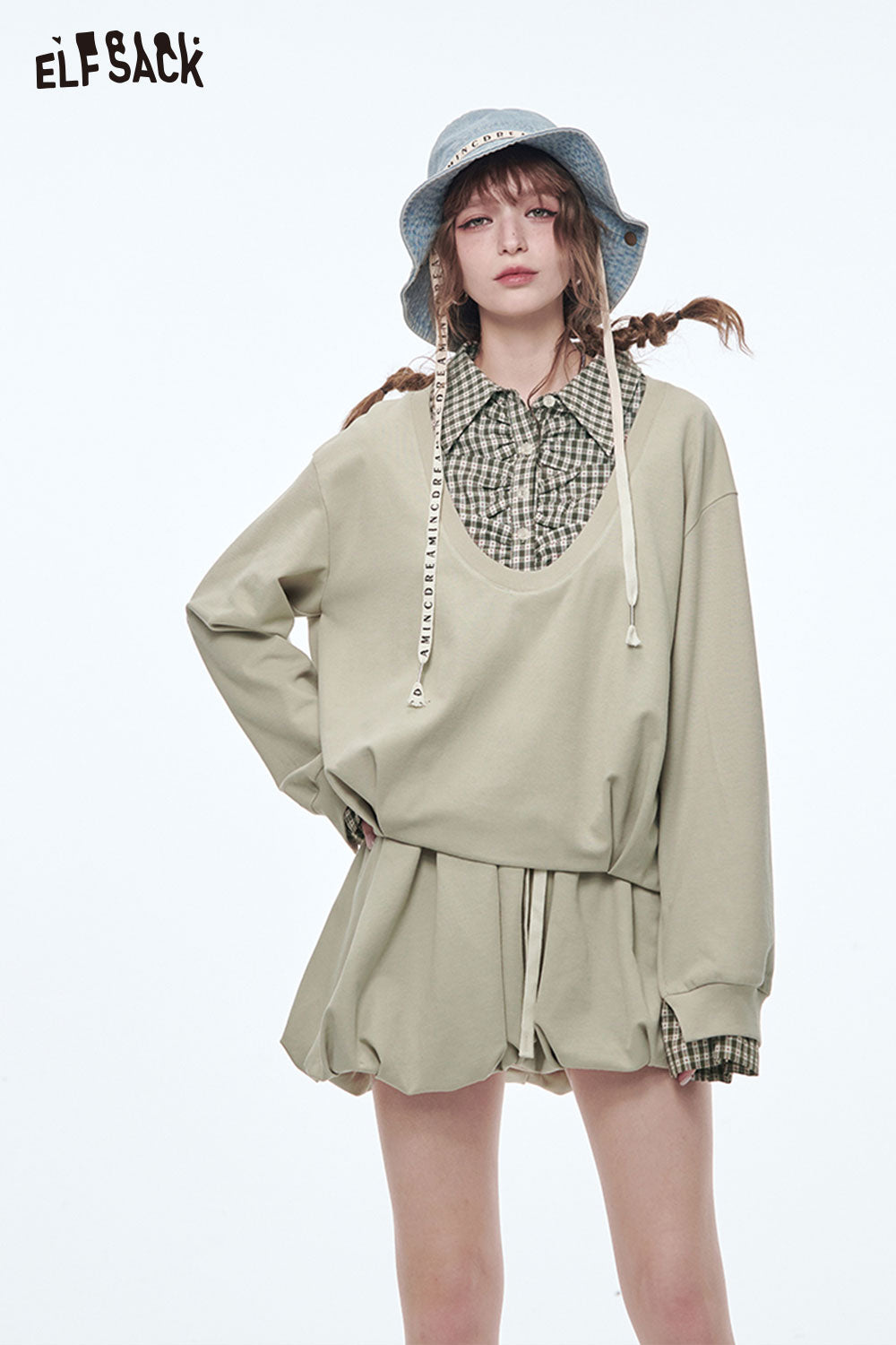 ELFSACK Sweet Sports Sweatshirt Mini Skirt Suit