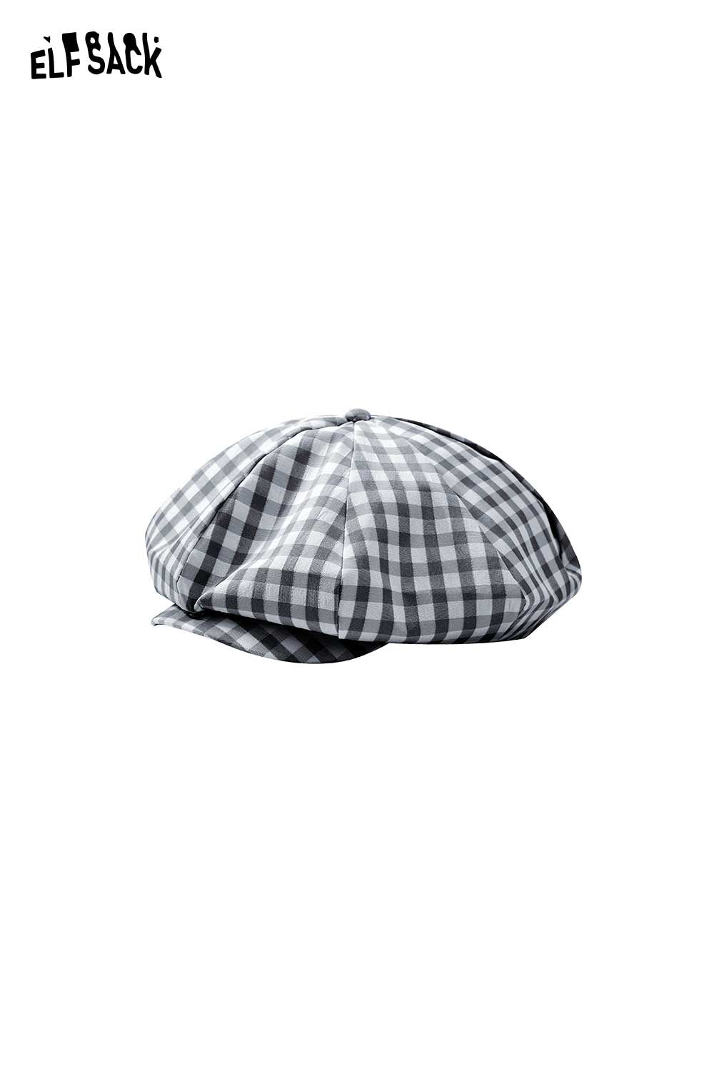 ELFSACK Fresh Plaid Beret Early Autumn Slim Face Sun Protection Literary