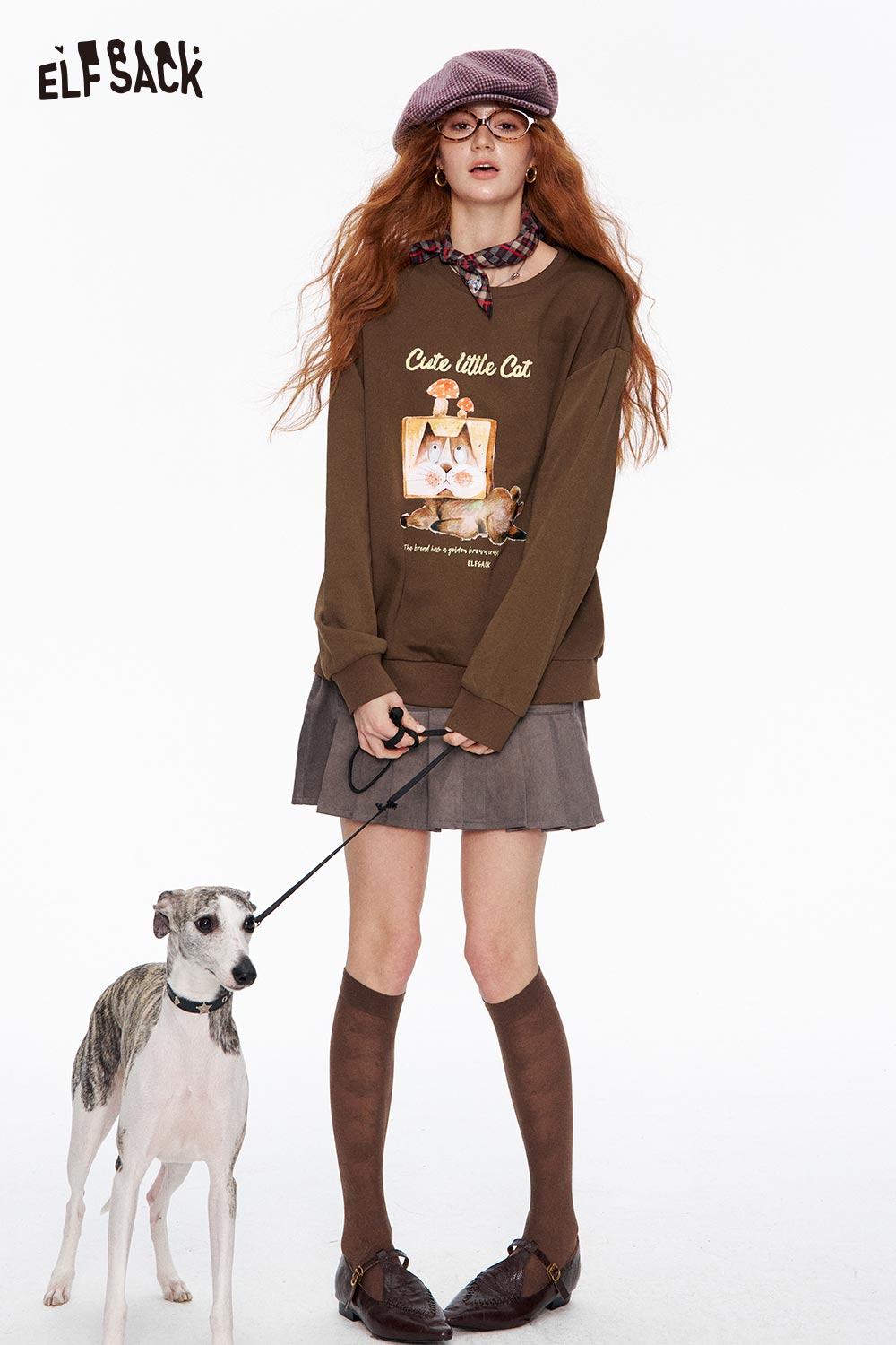 ELFSACK Soft Relaxed Fit Colorful Dog Pattern Print Pullover Hoodie