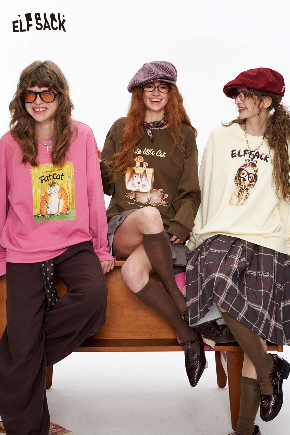ELFSACK Soft Relaxed Fit Colorful Dog Pattern Print Pullover Hoodie