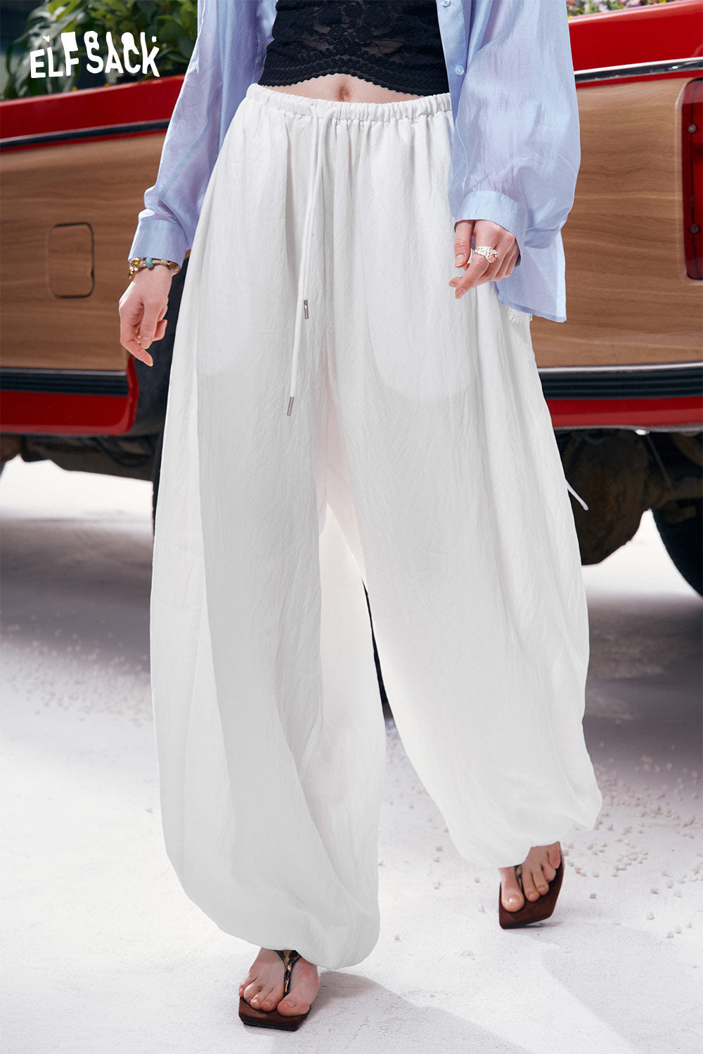 ELFSACK Oversized Drawstring Wide Leg Pants