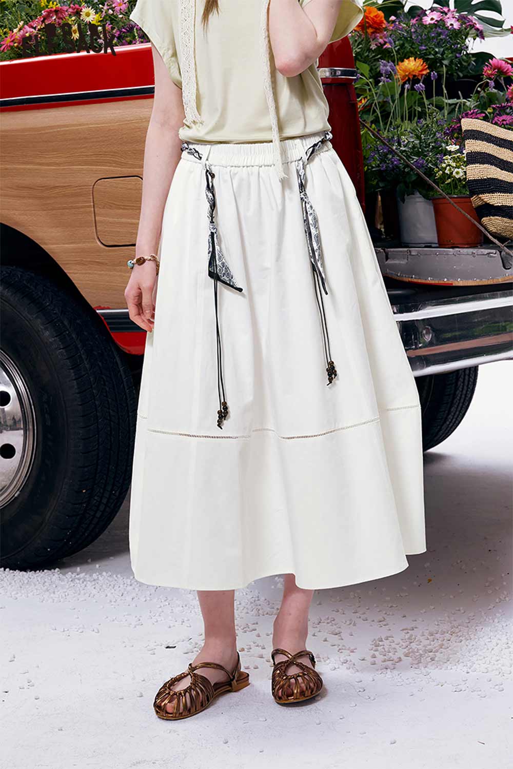 ELFSACK Detachable Tie Waist A-Line Skirt