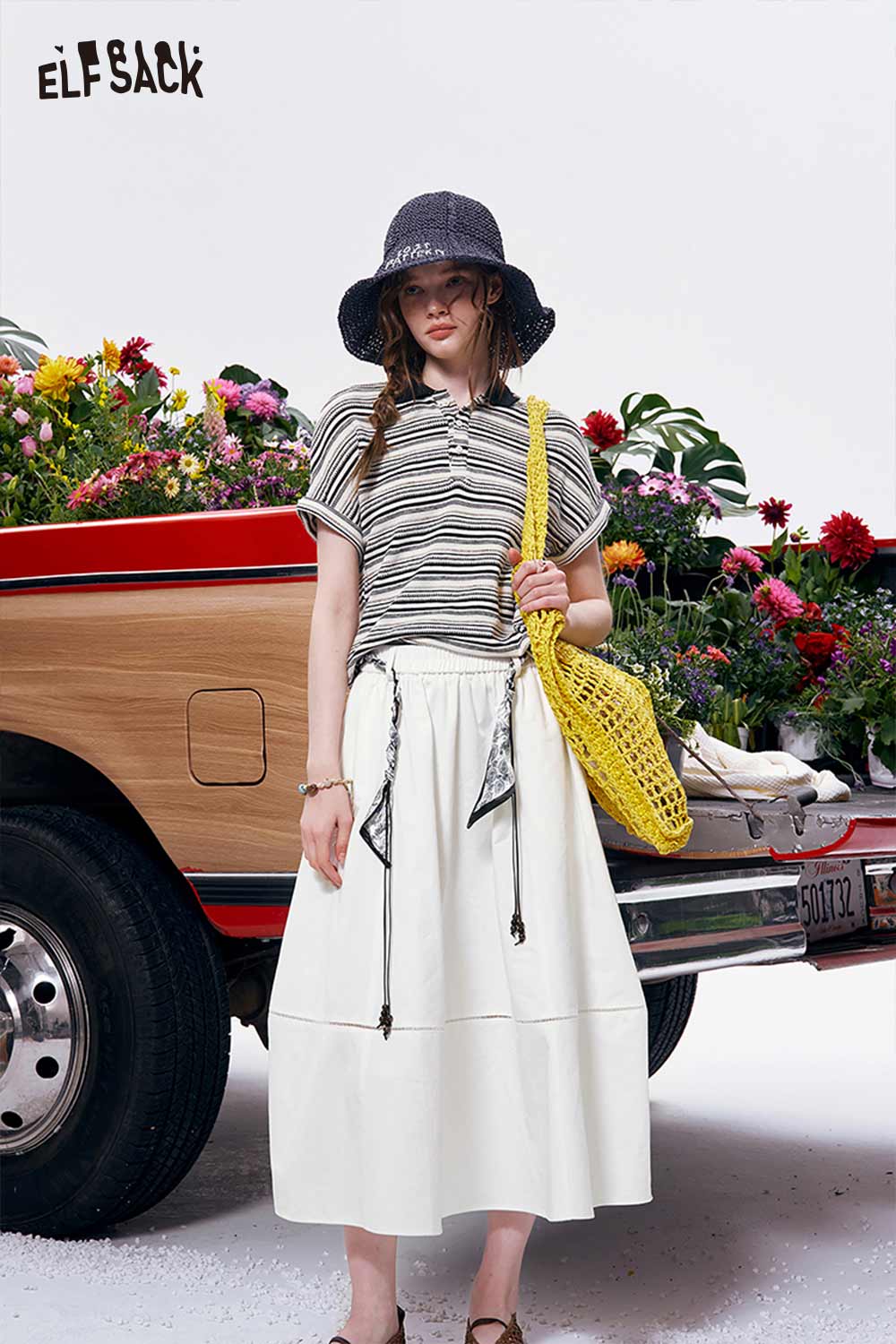 ELFSACK Detachable Tie Waist A-Line Skirt