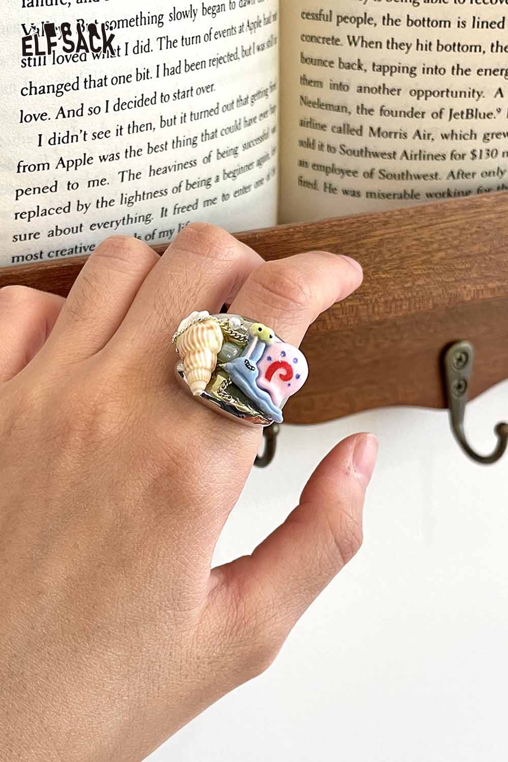 ELFSACK Snail Seashell Resin Chunky Ring