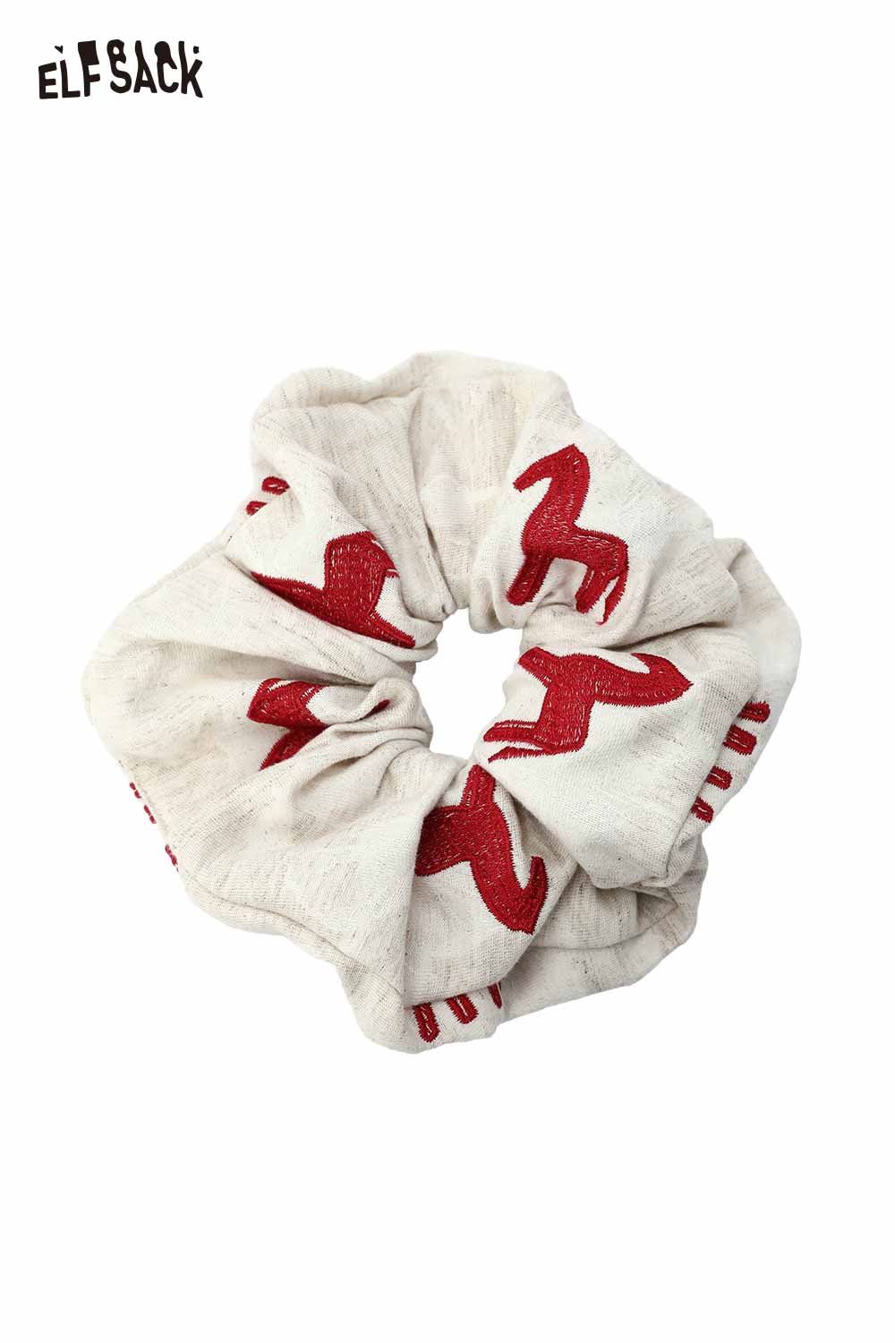 ELFSACK Pony Embroidery Linen Scrunchie