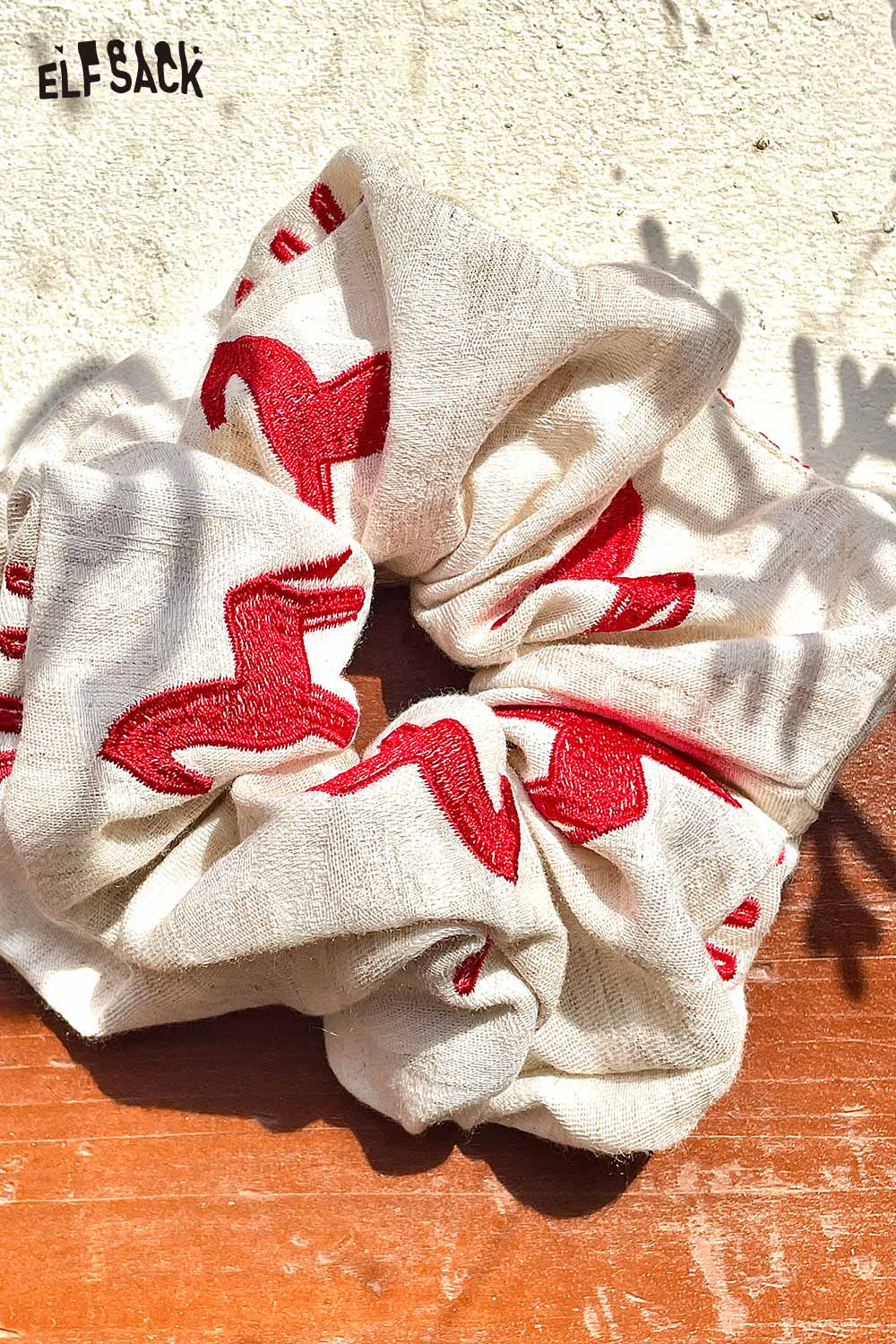 ELFSACK Pony Embroidery Linen Scrunchie