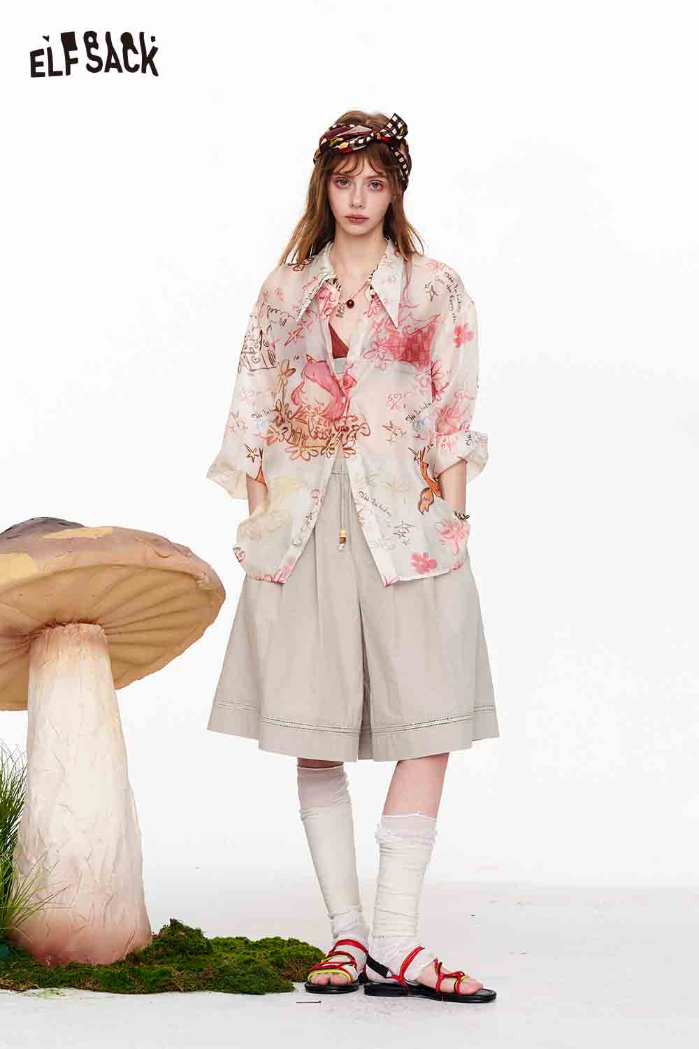 ELFSACK A-Line Wide Leg Cotton Shorts