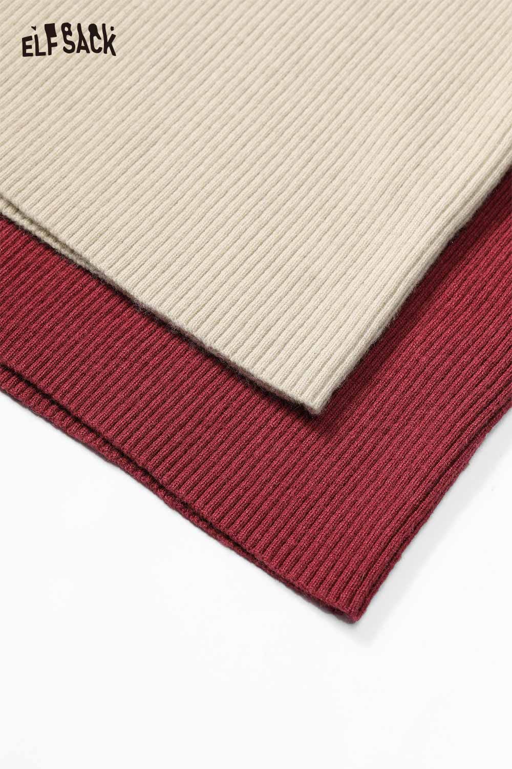 ELFSACK Angora Red Color Block Graphic Knit Slim Fit Base Layer