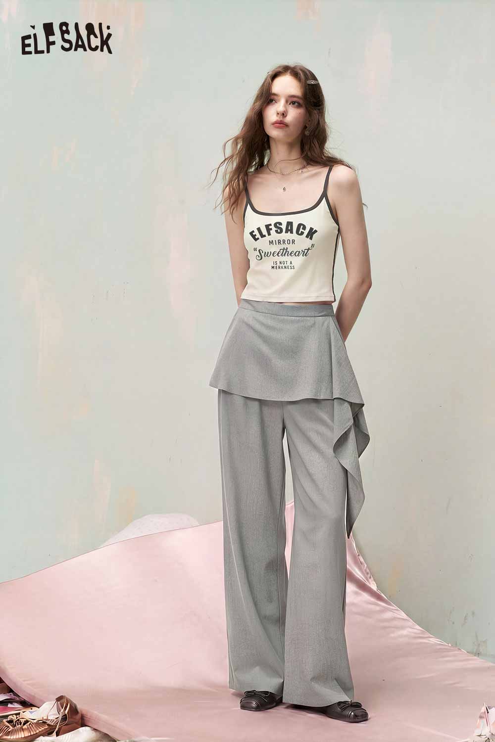 ELFSACK Asymmetric Layered Skirt Overlay Pants
