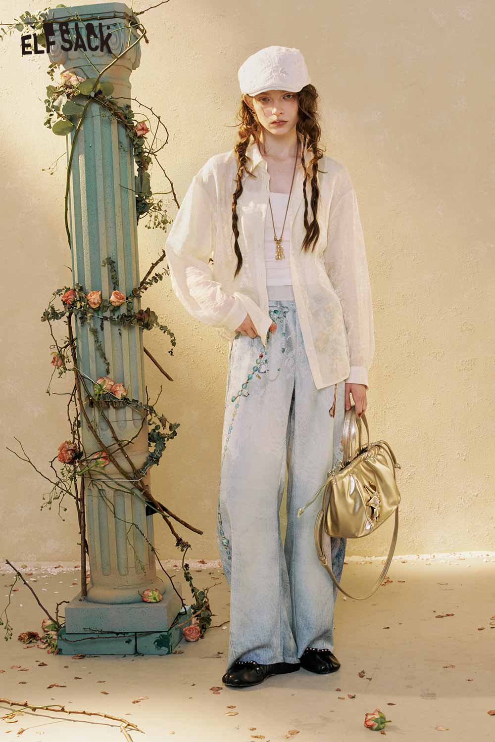 ELFSACK Asymmetrical Loose Long Sleeve Blouse