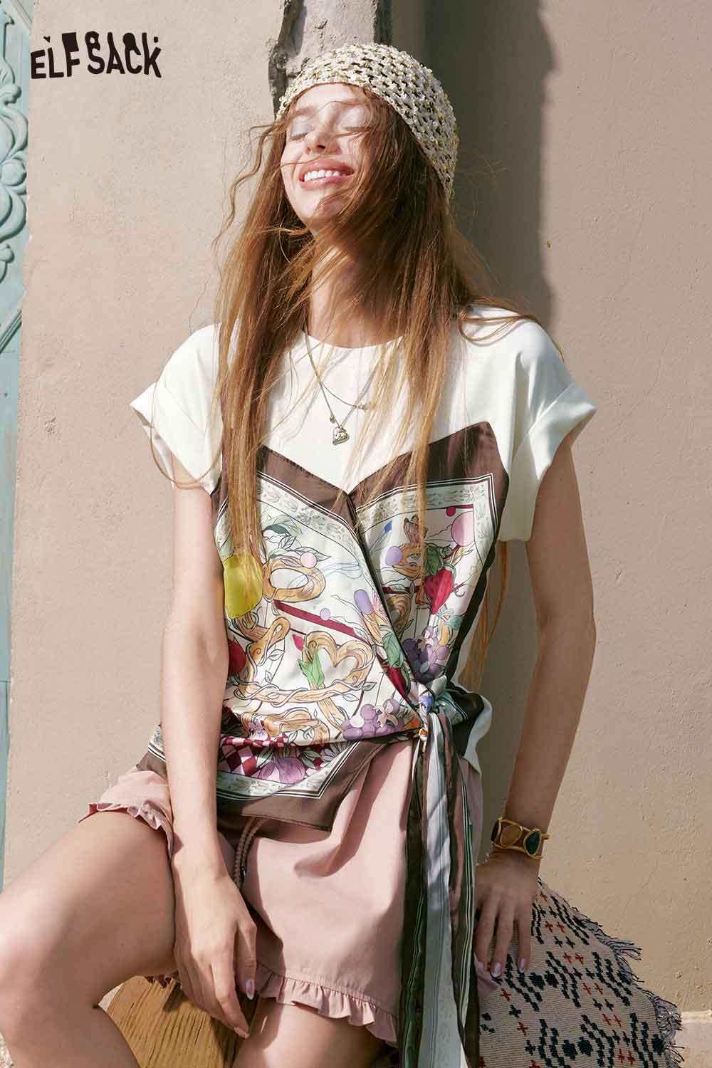 ELFSACK Bandana Print Satin Layered Tee