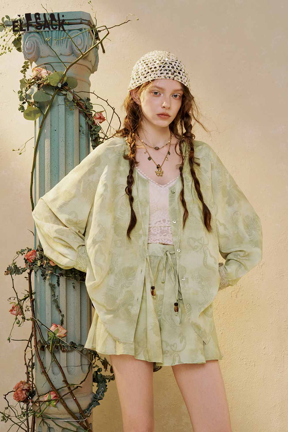 ELFSACK Bead Drawstring Paisley Skort Set