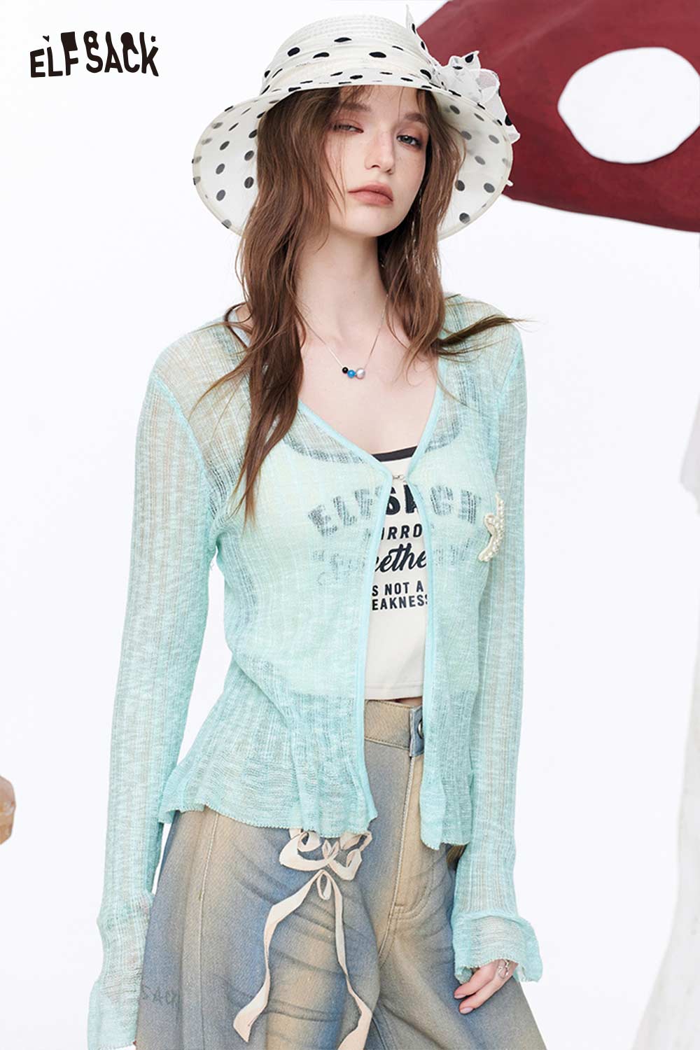 ELFSACK Beaded Star Knit Cardigan