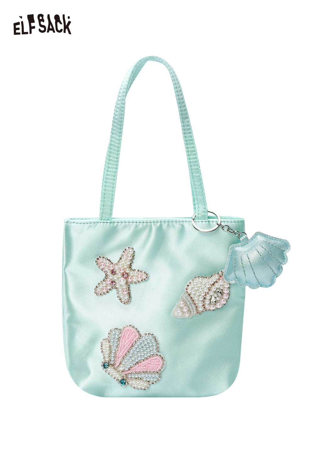 ELFSACK Beaded Starfish Shell Satin Tote Bag