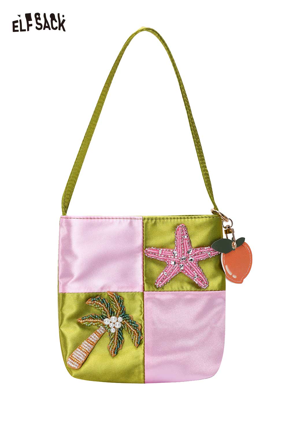 ELFSACK Beaded Starfish Shell Satin Tote Bag