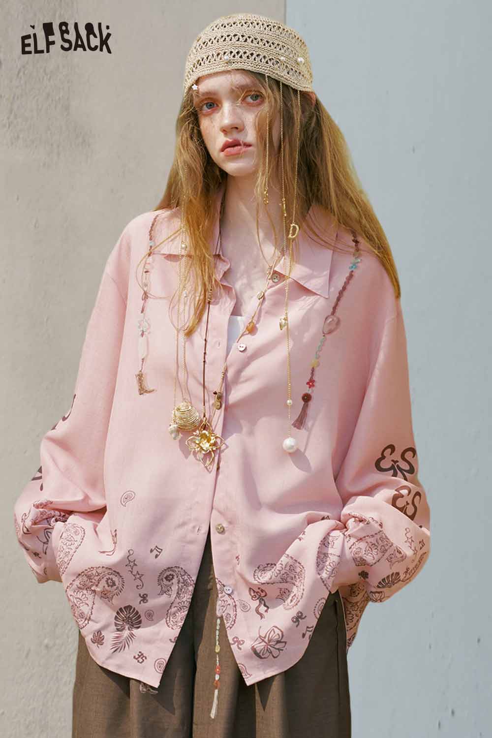 ELFSACK Beaded Tassel Paisley Print Shirt