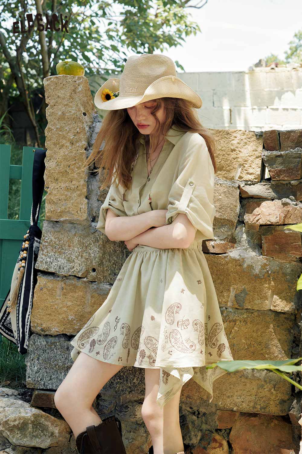 ELFSACK Belted Paisley Shirt Mini Dress