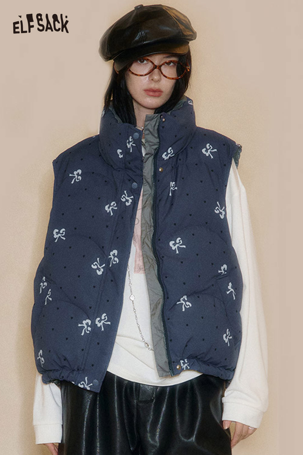 ELFSACK Polyeter Bohemian Floral Pattern Dual Side Wearable Vest