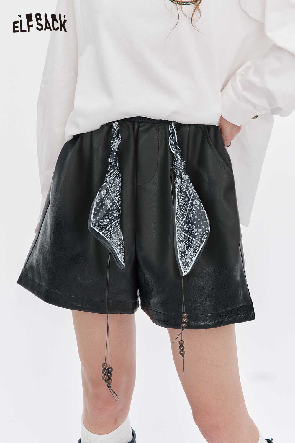 ELFSACK Linen Blend Bohemian Paisley Print Relaxed Fit Drawstring Shorts