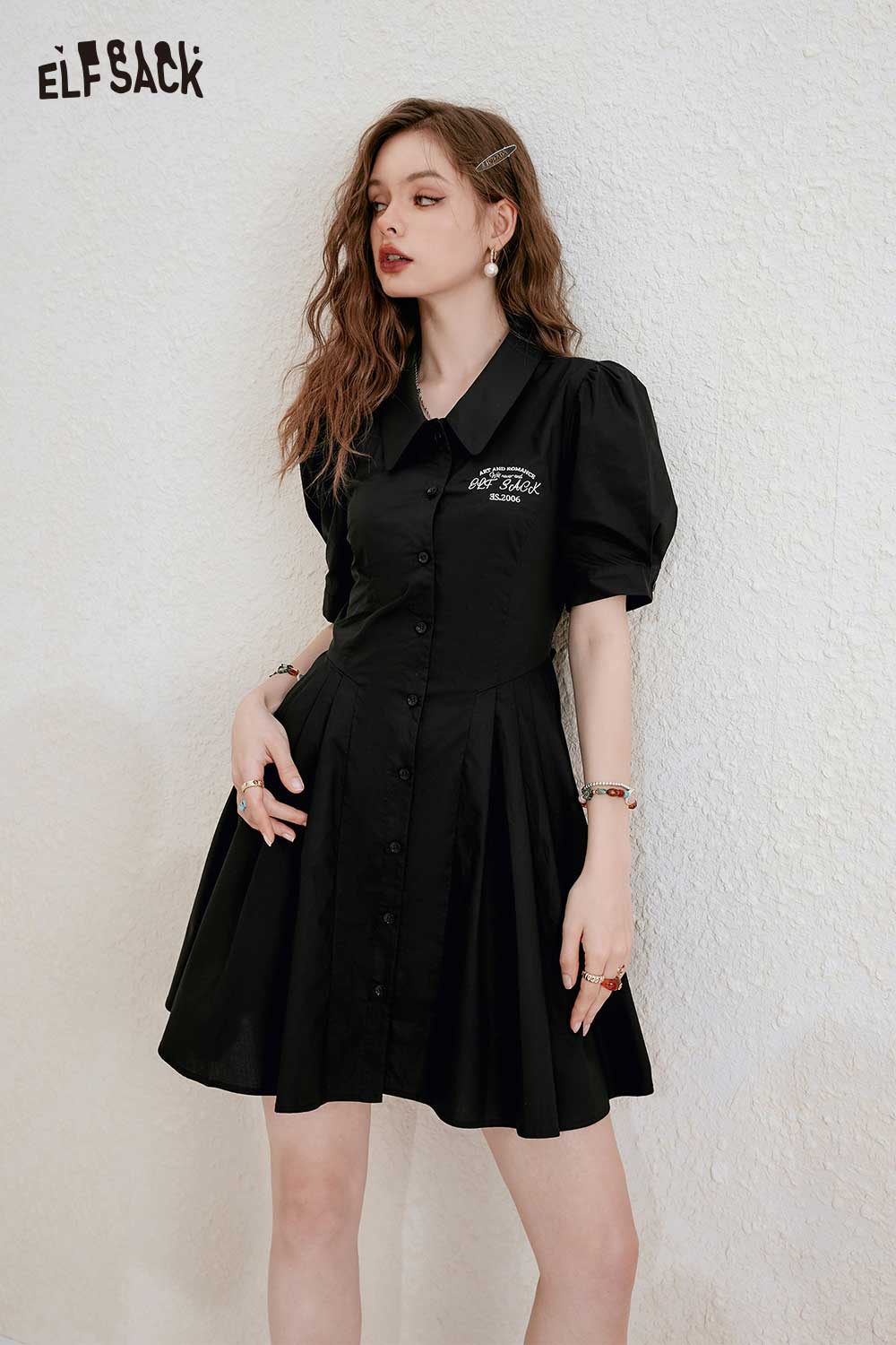 ELFSACK Breathable Cutout Petite Preppy Dress