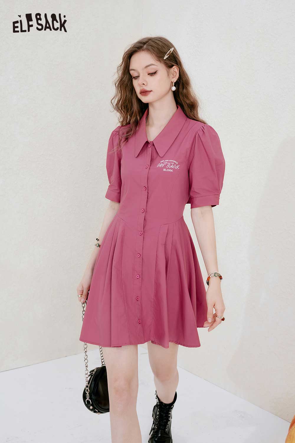 ELFSACK Breathable Cutout Petite Preppy Dress