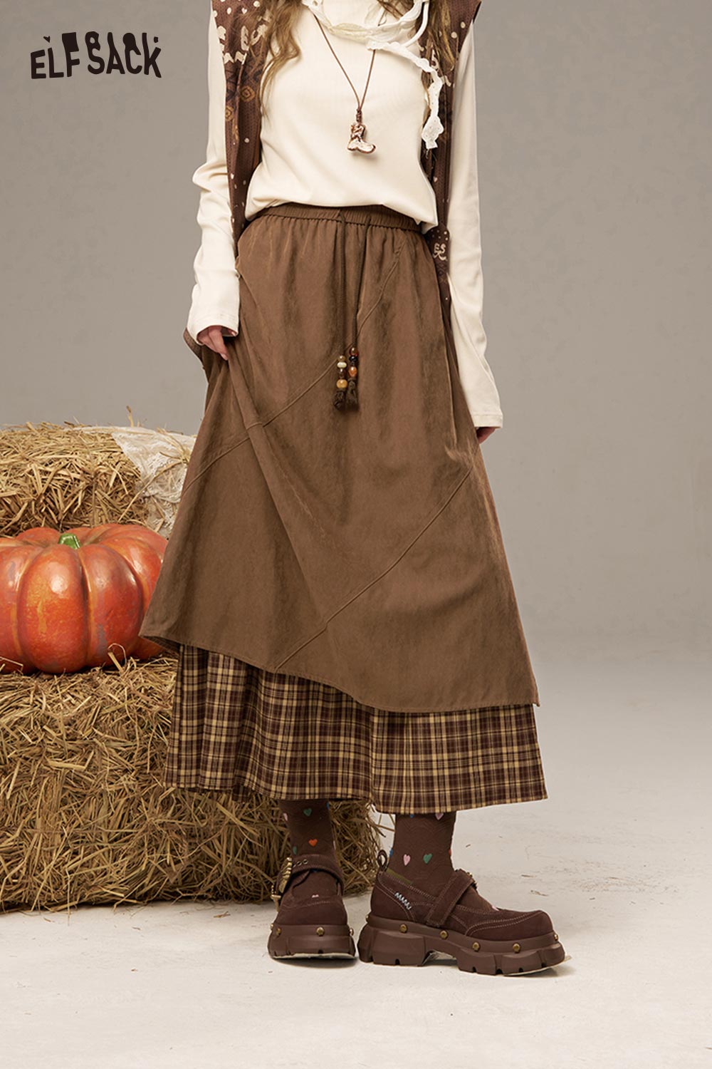 ELFSACK Breathable Irregular Lace Patchwork Design Skirt