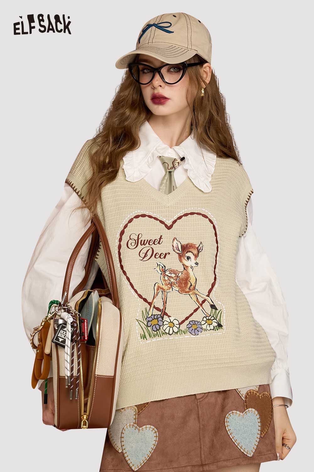 ELFSACK British Style Color Block Graphic Knit Vest