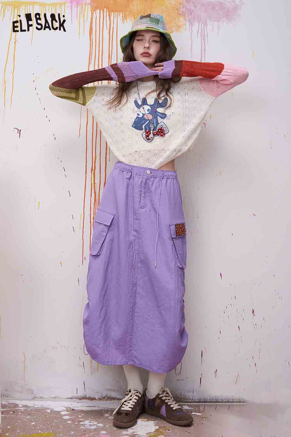ELFSACK Cargo Midi Skirt with Patch Detail