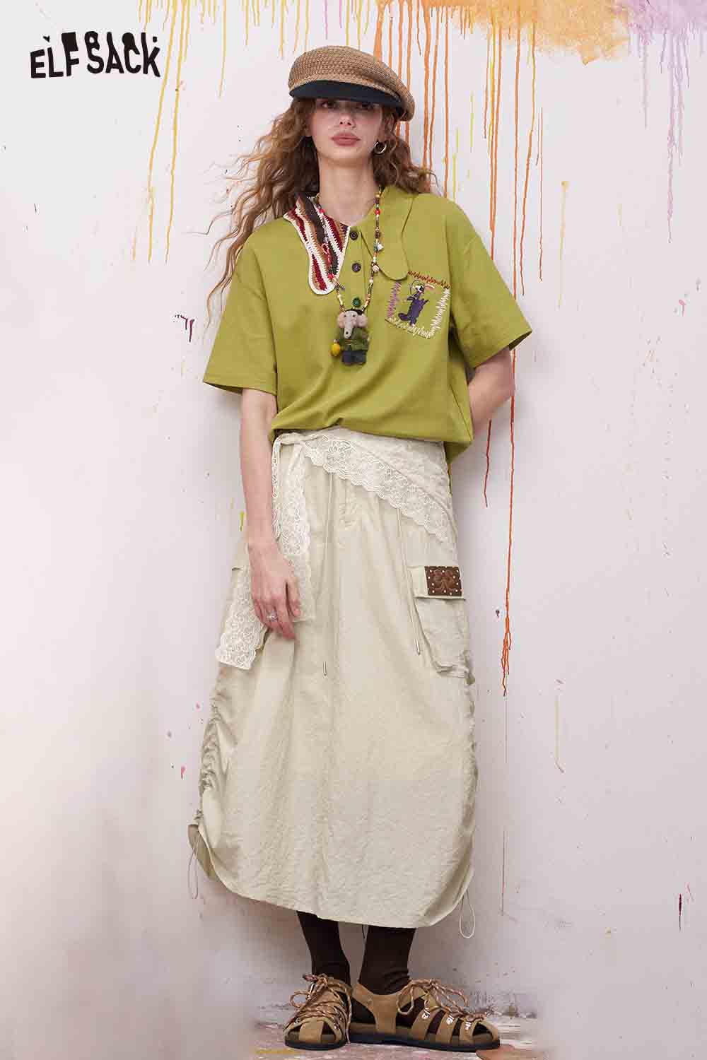 ELFSACK Cargo Midi Skirt with Patch Detail