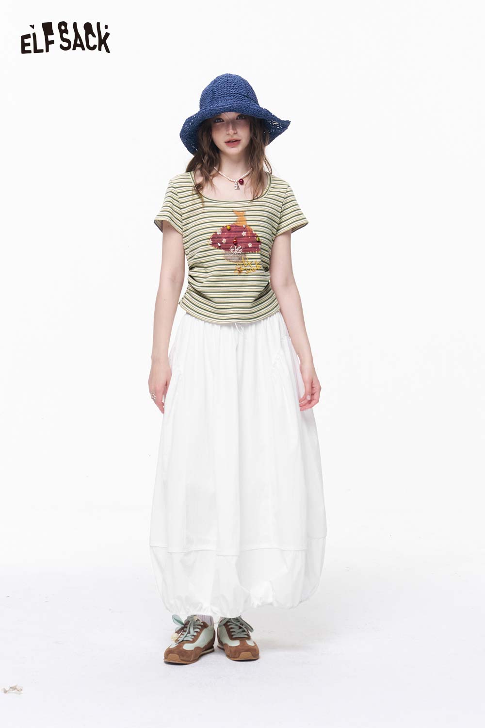ELFSACK Cartoon Mushroom Striped Knit Top