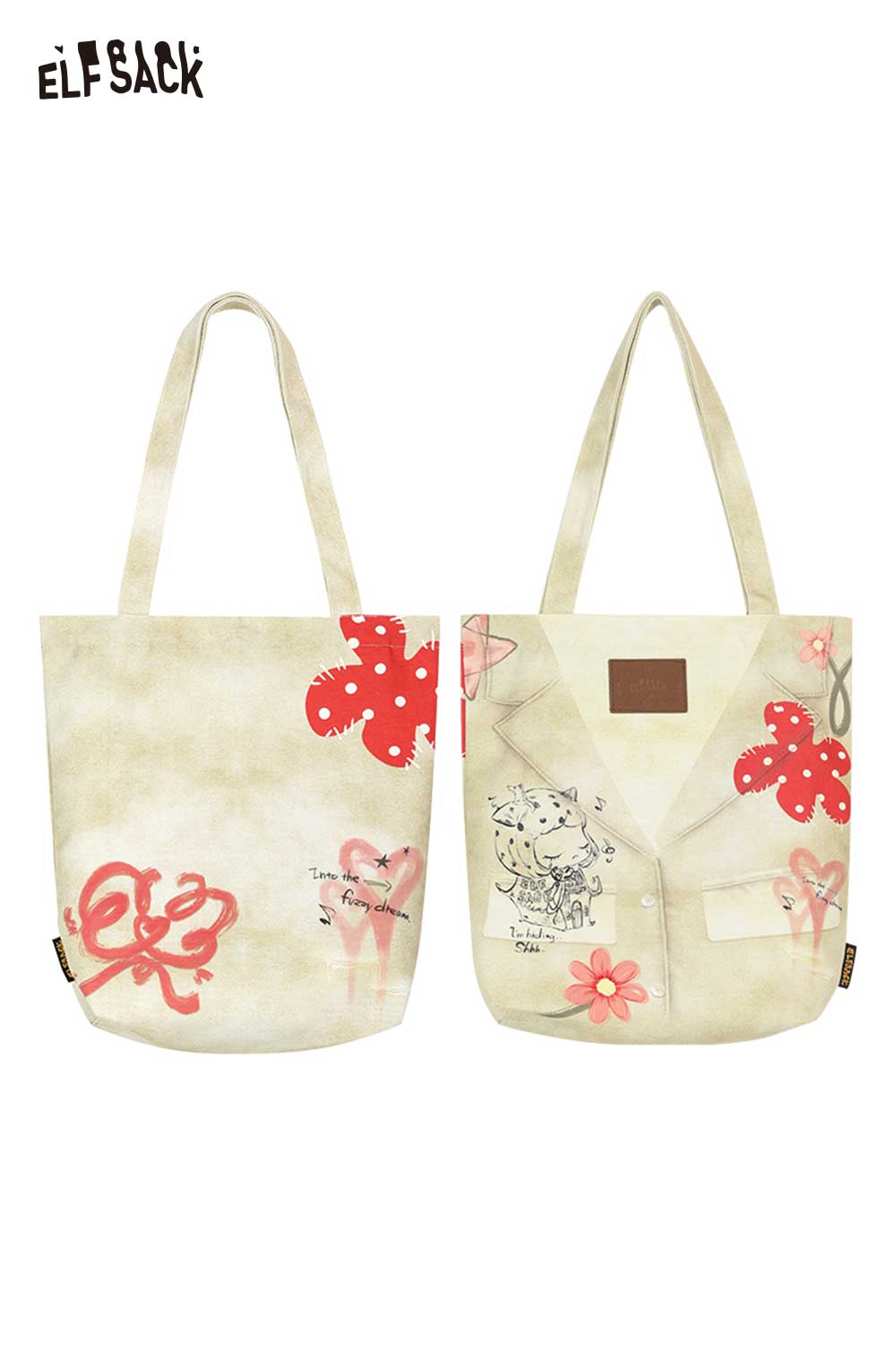ELFSACK Cartoon Print Canvas Tote Shoulder Bag