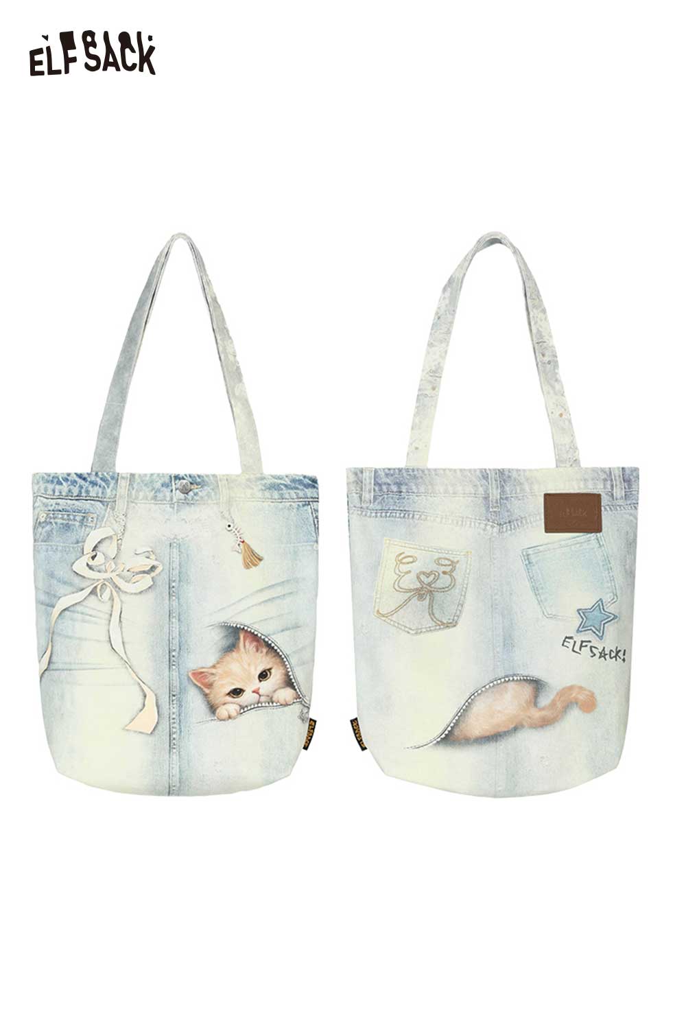 ELFSACK Cartoon Print Canvas Tote Shoulder Bag