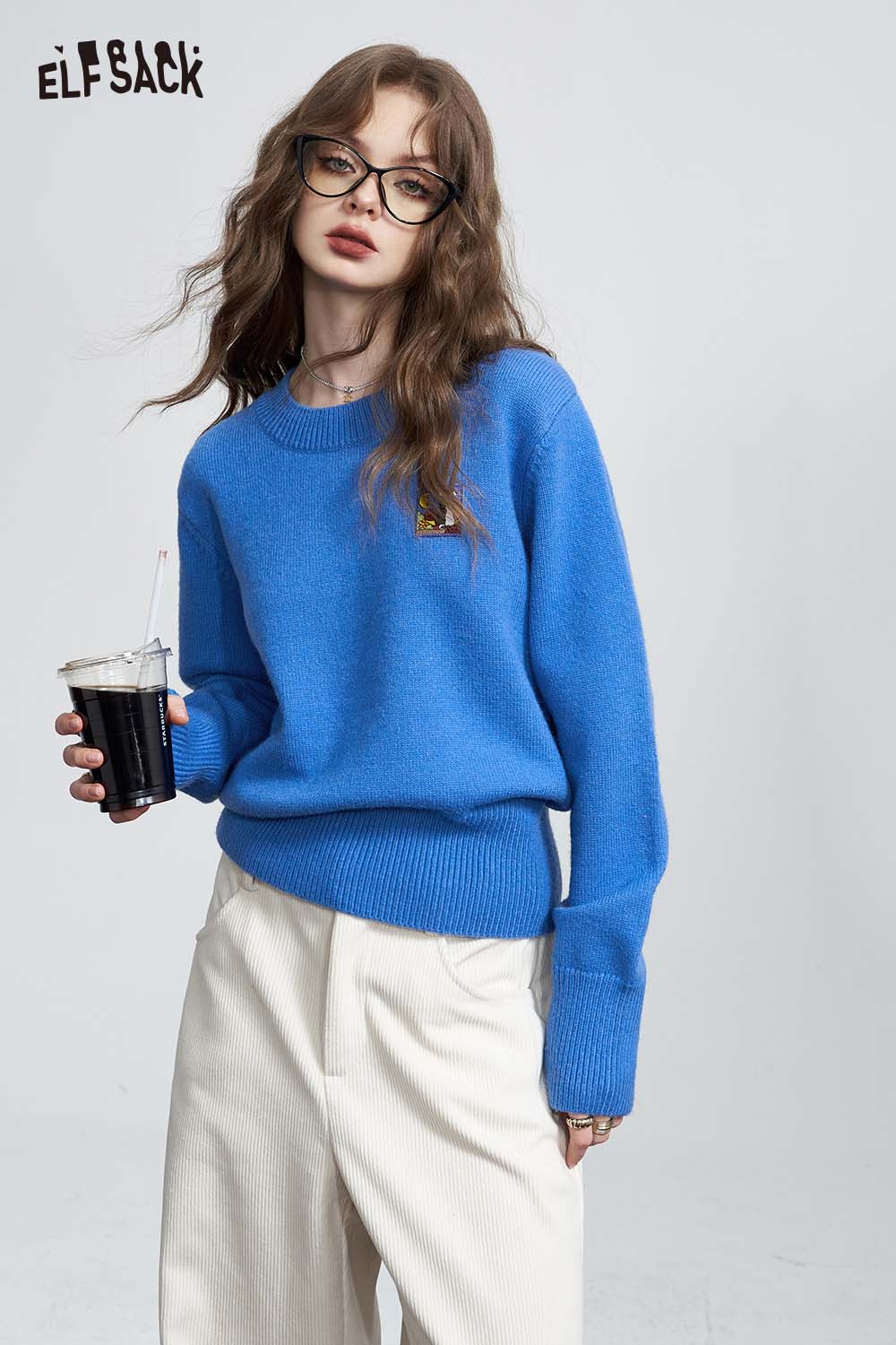 ELFSACK Casual Classic Solid Soft Cropped Sweater
