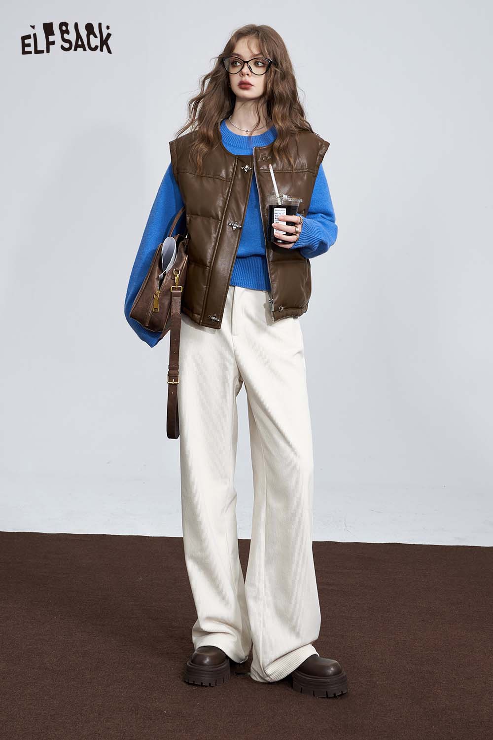 ELFSACK Casual Classic Solid Soft Cropped Sweater