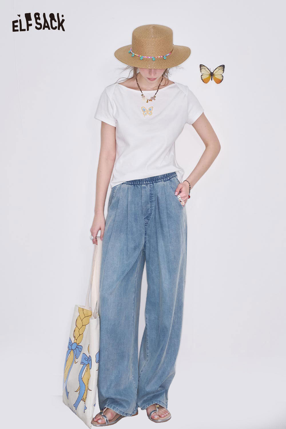 ELFSACK Casual Loose Fit Denim Pants